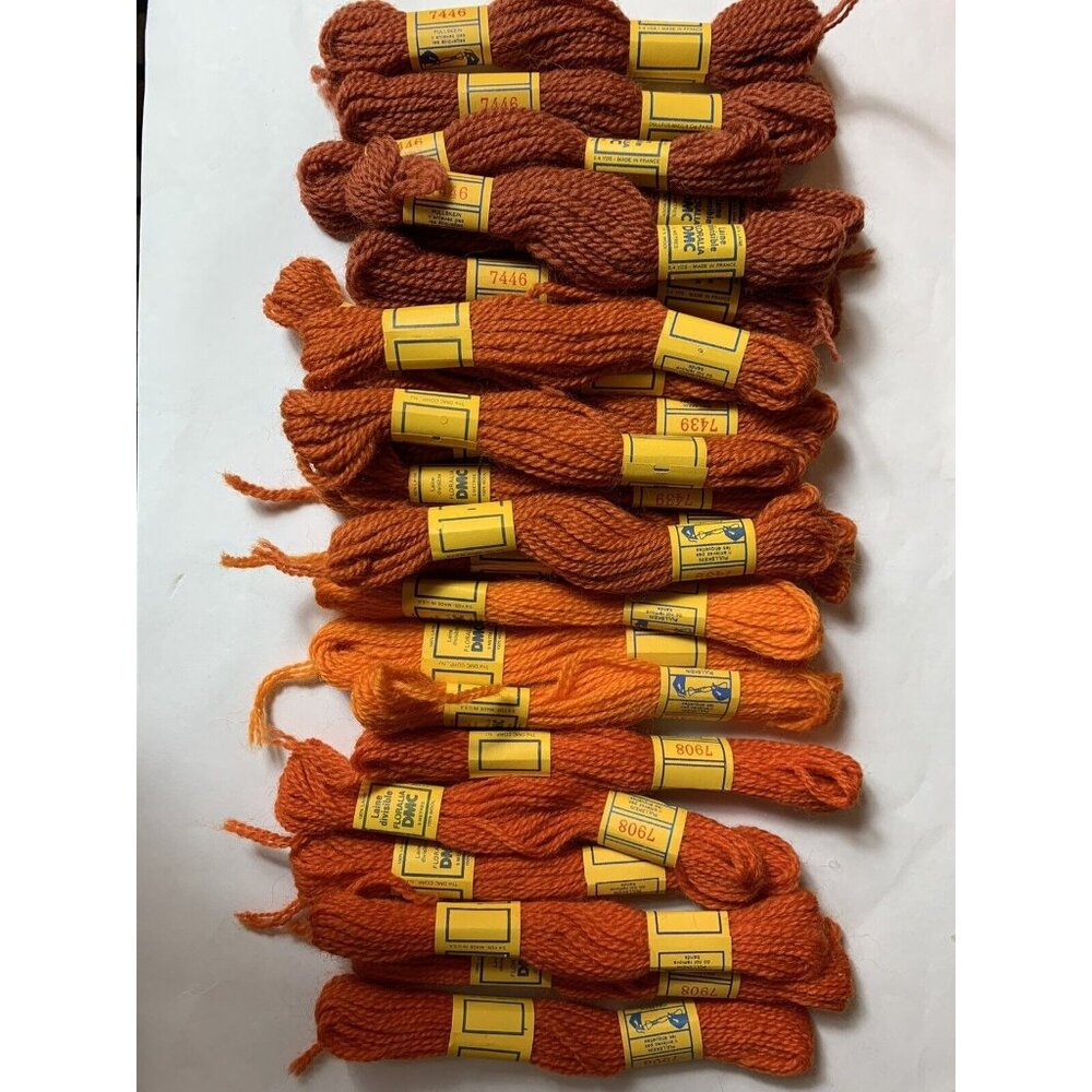 Vintage DMC Wool Yarn Laine Divisible 5 Meters Lot of 21 Orange Peach